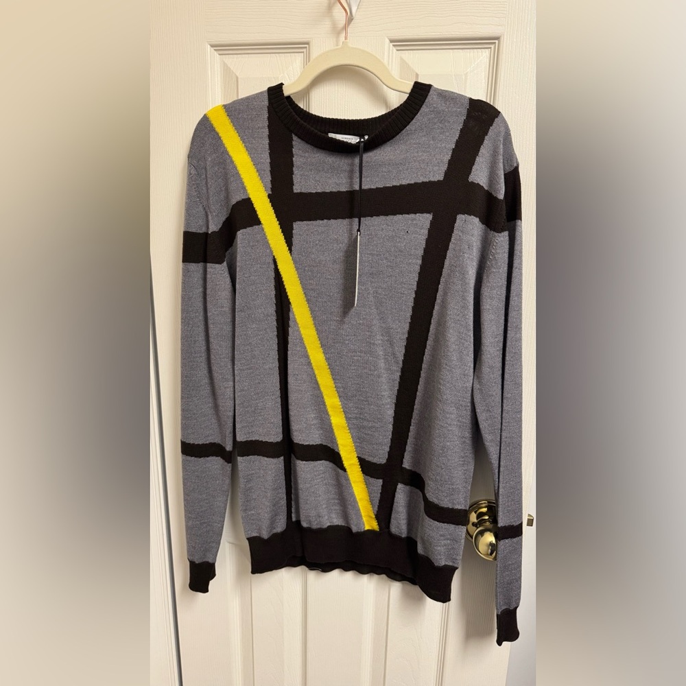 Versace Gray and Yellow Geometric Sweater